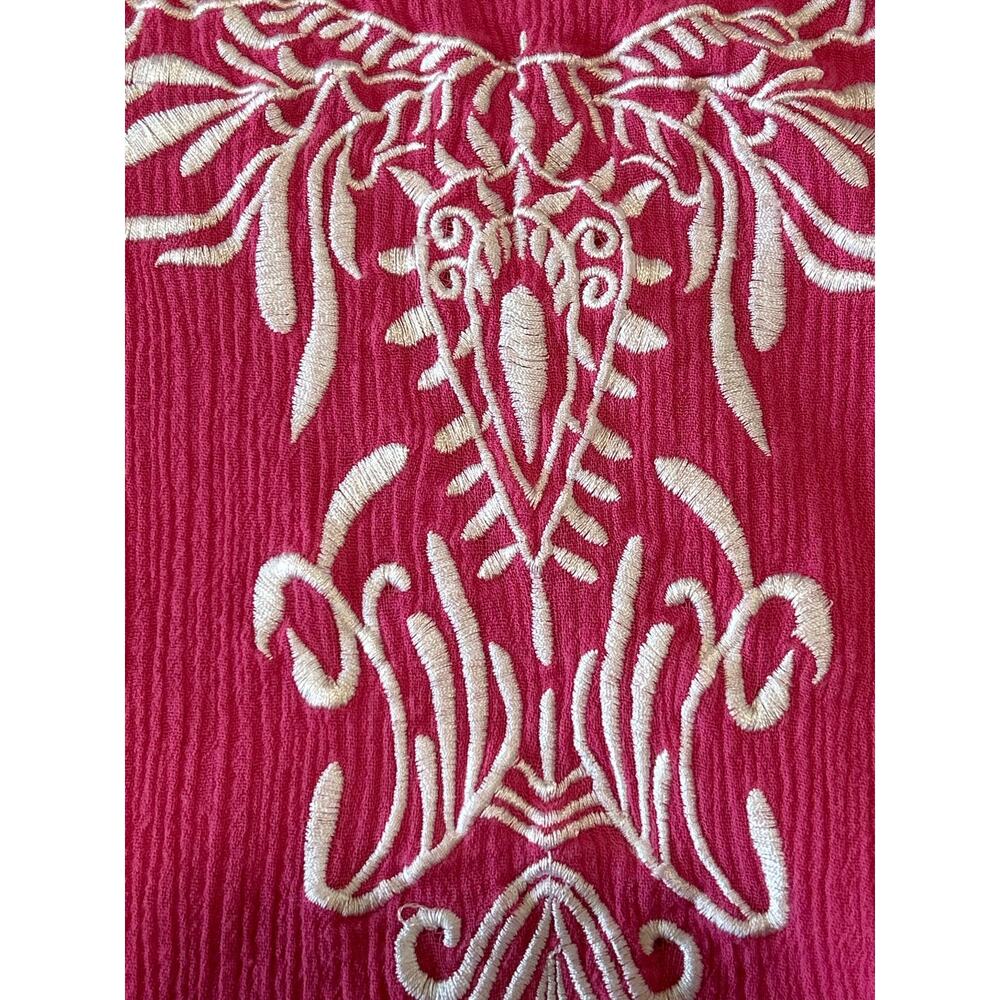 Blair Vintage Embroidered Midi Pink Crinkle Dress Size Medium Summer Beach - Picture 9 of 9